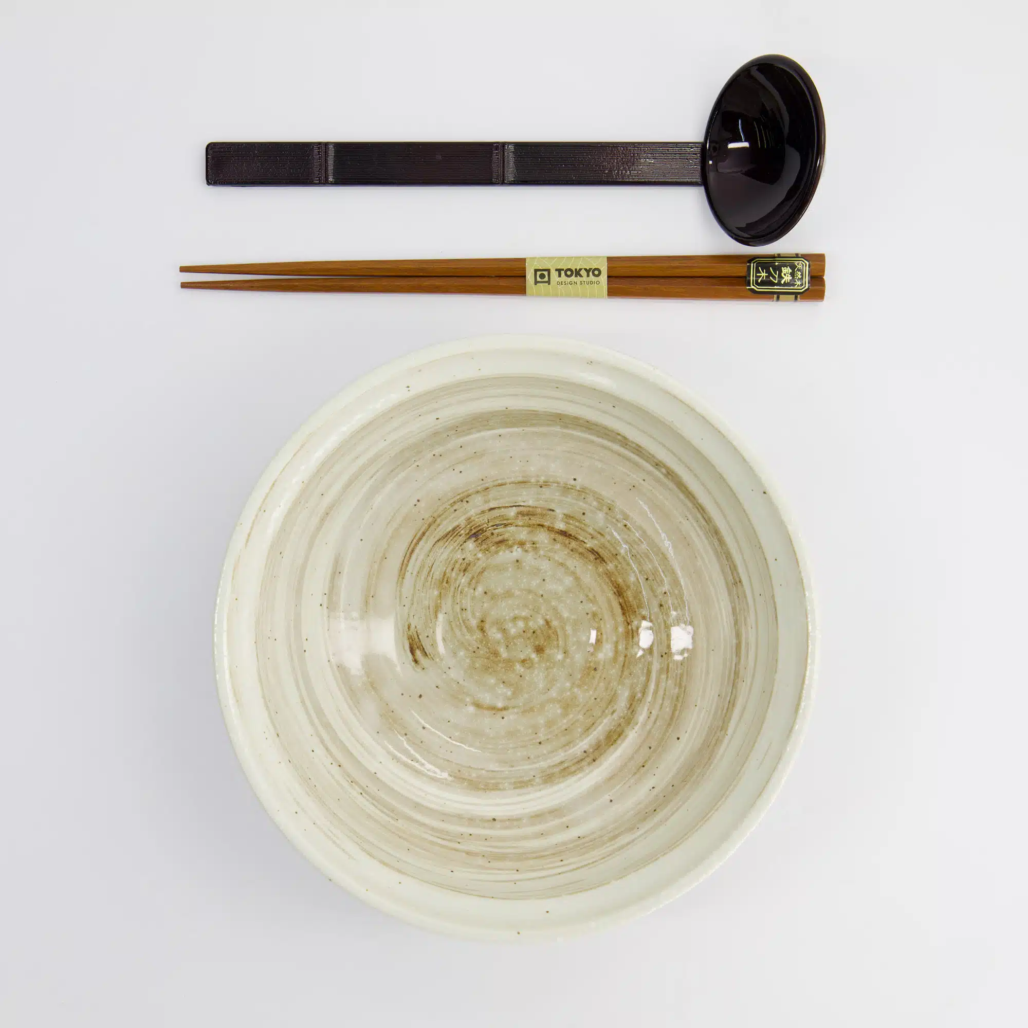Tokyo Design Studio - Hakeme - 3pcs Ramen Giftset - White/Brown - Spoon - 19.5x7.2cm - 900ml - Image 2