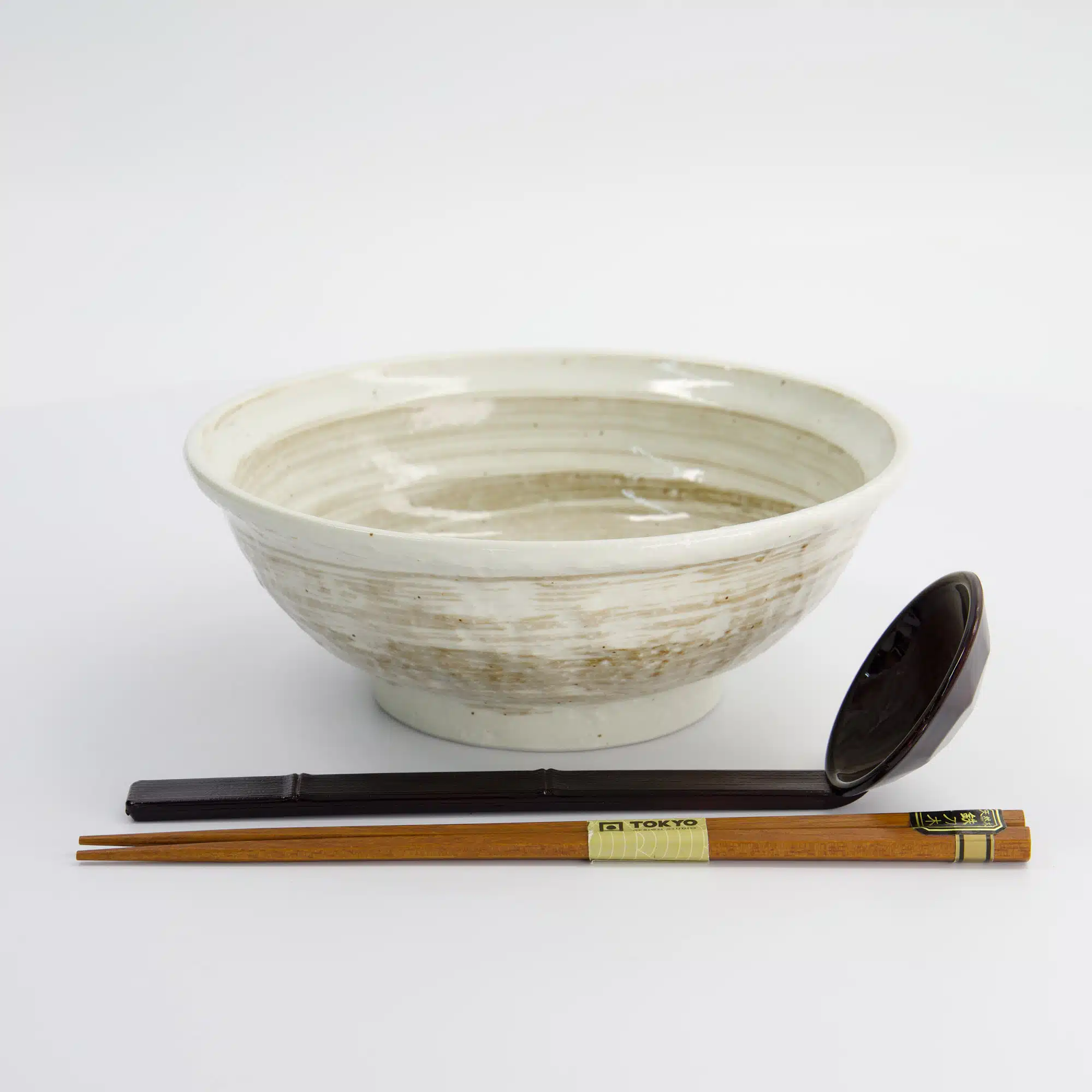 Tokyo Design Studio - Hakeme - 3pcs Ramen Giftset - White/Brown - Spoon - 19.5x7.2cm - 900ml - Image 3