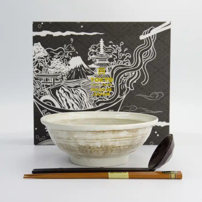 Tokyo Design Studio - Hakeme - 3pcs Ramen Giftset - White/Brown - Spoon - 19.5x7.2cm - 900ml - Image 4