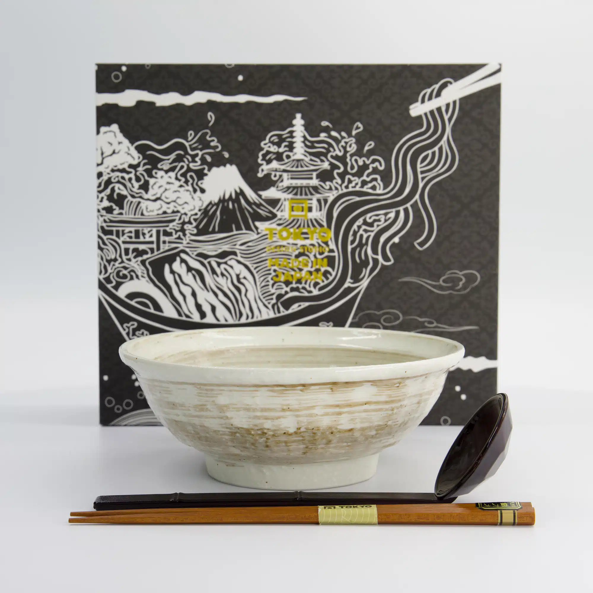 Tokyo Design Studio - Hakeme - 3pcs Ramen Giftset - White/Brown - Spoon - 19.5x7.2cm - 900ml - Image 4