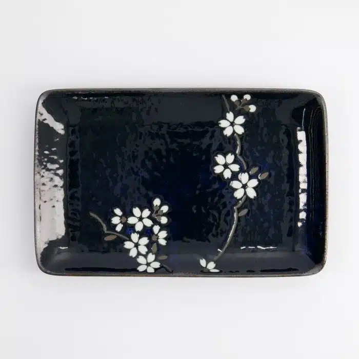 Cobalt Blue - Sakura Rectangular Plate - 20.5x13.2x2.5cm - Image 2