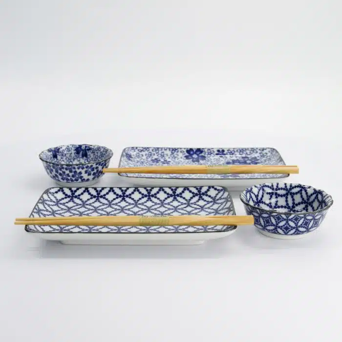 Sushi Gift Set Ten Shipo/Sakura - 4pcs with Chopsticks - 20.4x13cm & 9x3.5cm - Image 3