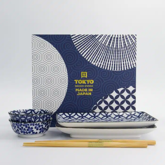 Sushi Gift Set Ten Shipo/Sakura - 4pcs with Chopsticks - 20.4x13cm & 9x3.5cm - Image 4