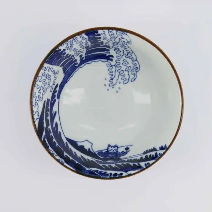 Tokyo Design Studio - Kawaii - Tayo Bowl - 15x7cm - Wave Cat - Blue/Red - Image 3