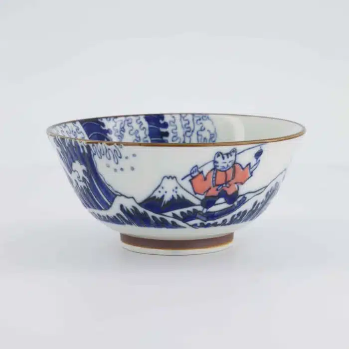 Tokyo Design Studio - Kawaii - Tayo Bowl - 15x7cm - Wave Cat - Blue/Red - Image 2