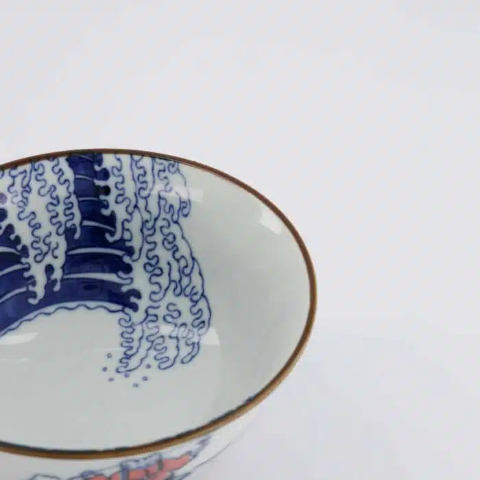 Tokyo Design Studio - Kawaii - Tayo Bowl - 15x7cm - Wave Cat - Blue/Red - Image 4
