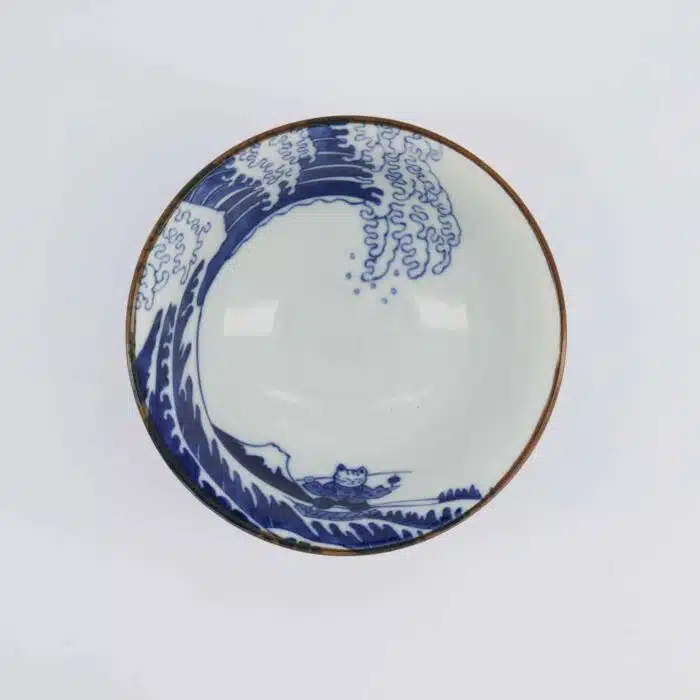 Tokyo Design Studio - Kawaii - Tayo Bowl - 13x6.5 cm - Wave Cat - Blue/Red - Image 2