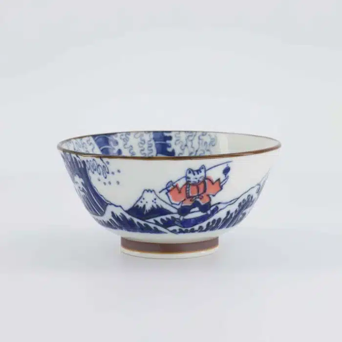 Tokyo Design Studio - Kawaii - Tayo Bowl - 13x6.5 cm - Wave Cat - Blue/Red - Image 4