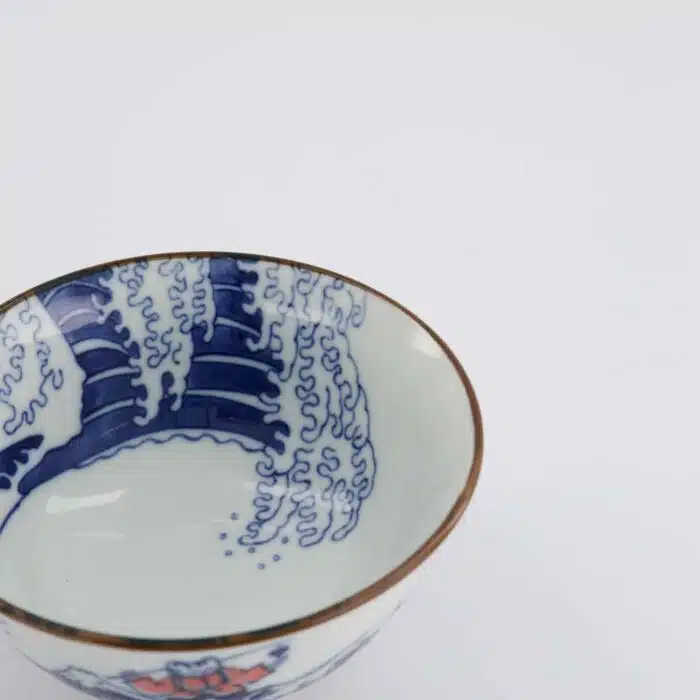 Tokyo Design Studio - Kawaii - Tayo Bowl - 13x6.5 cm - Wave Cat - Blue/Red - Image 3