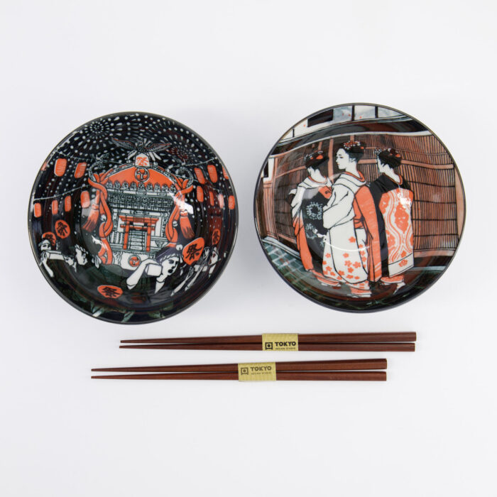 Tokyo Design Studio - Asakusa - Noodle Bowls Set C (Matsuri/Geisha) - 2 Persons - 14.8x7cm - 550ml - Image 3