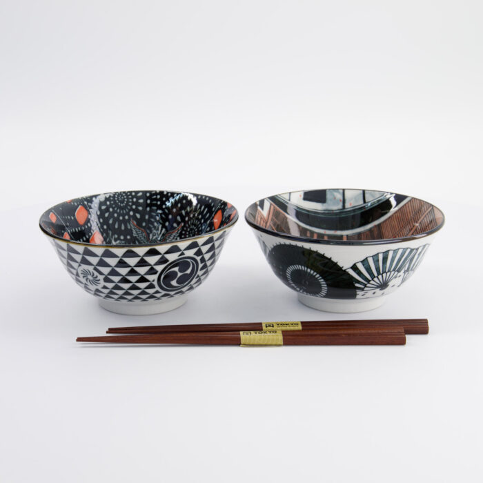 Tokyo Design Studio - Asakusa - Noodle Bowls Set C (Matsuri/Geisha) - 2 Persons - 14.8x7cm - 550ml - Image 2