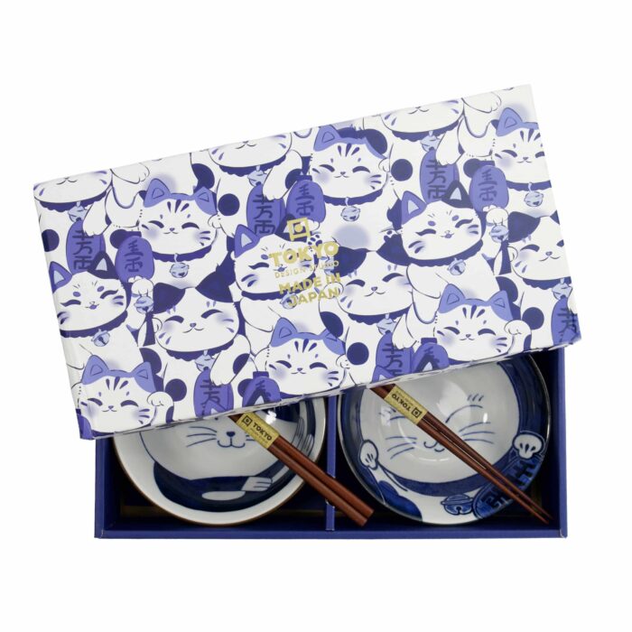 Tokyo Design Studio - Kawaii - Bowl Giftset 2pcs with Chopsticks - Cat - 14.9x6.7cm - 500ml - Image 2