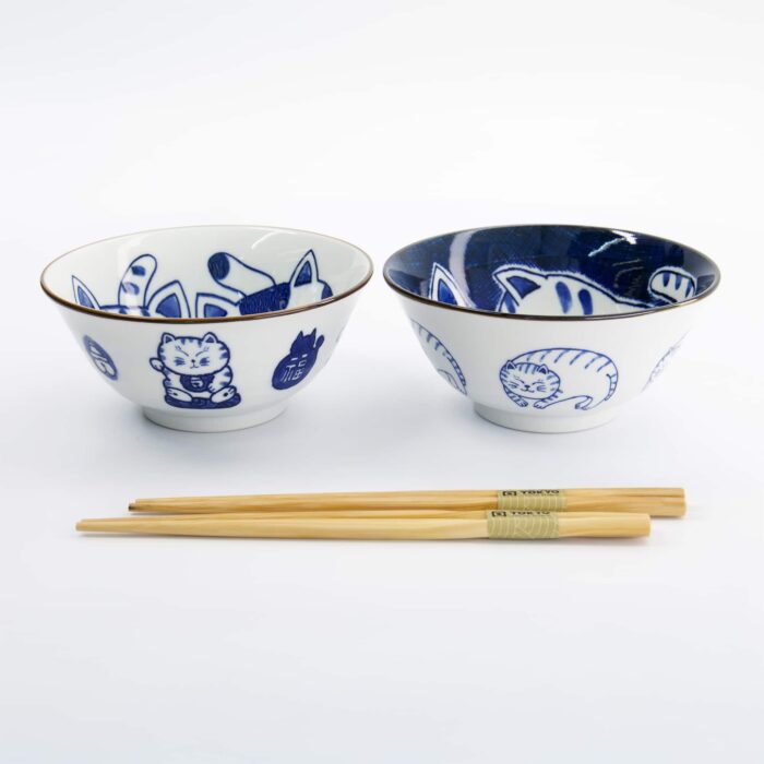 Tokyo Design Studio - Kawaii - Tayo Bowl Giftset 2pcs with Chopsticks - Cat - 14.9x6.7cm - 500ml - 4th variant - Image 2