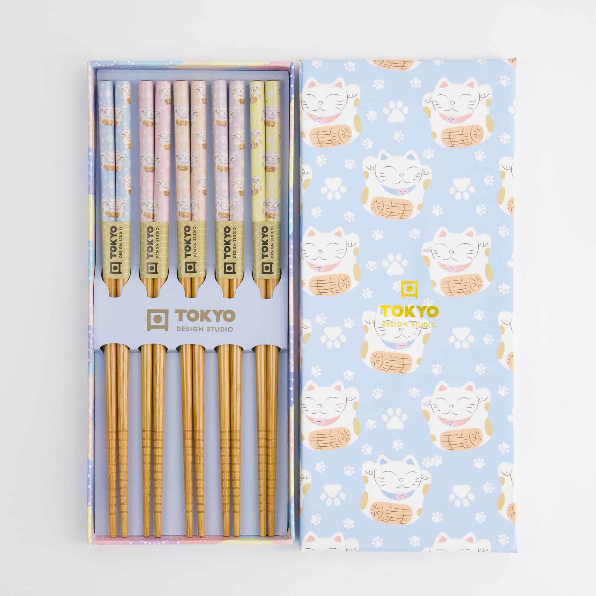 Tokyo Design Studio – Chopsticks Gift Set – Set of Five – Lucky Cat – Blue - Image 6