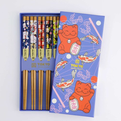 Tokyo Design Studio - Eetstokjes Giftset - Set van vijf - Lucky Cat & Koi Karper