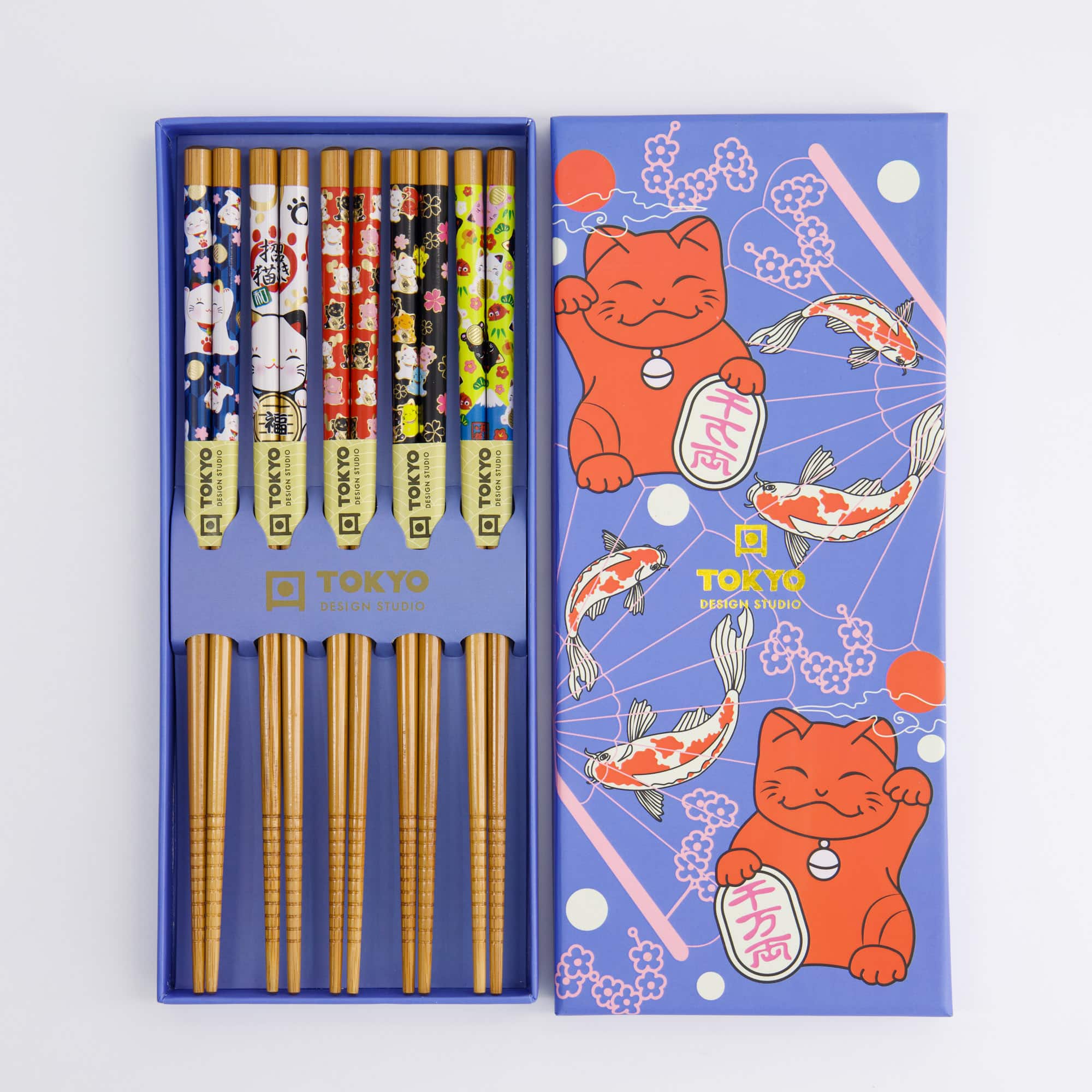 Tokyo Design Studio - Chopsticks Gift Set - Set of Five - Lucky Cat & Koi Carp - Image 2