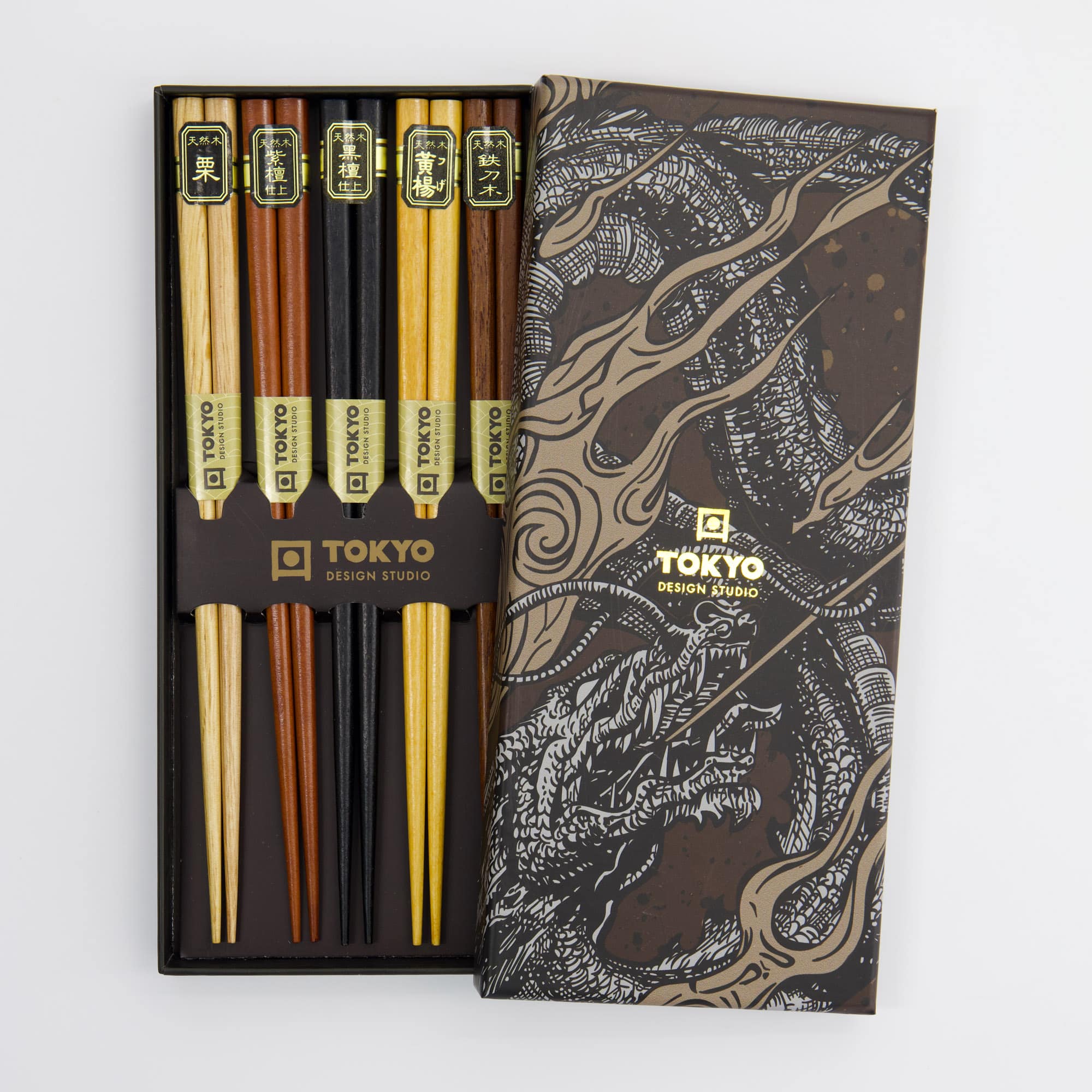 Tokyo Design Studio – Eetstokjes Giftset – Set van vijf – Silver Dragon