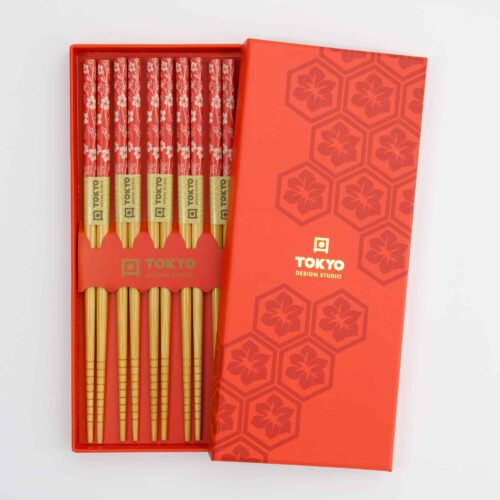 Tokyo Design Studio – Eetstokjes Giftset – Set van vijf – Red Leaf – Luxe Japanse Geschenkset