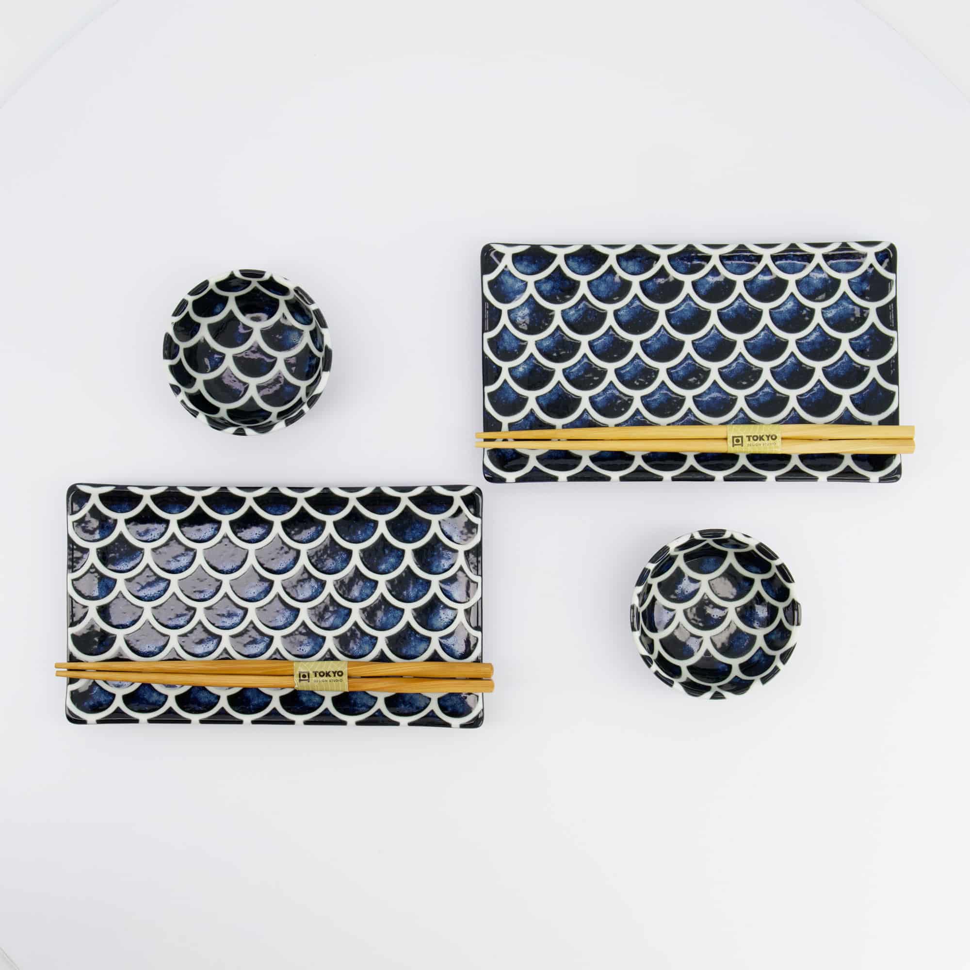 Tokyo Design Studio – Cobalt Blue – Mermaid – Sushi Gift Set – 6pcs – 22x13x2 cm & 8.5x3.4 cm - Image 2