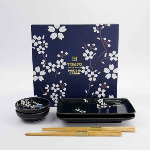 Tokyo Design Studio - Cobalt Blue Sakura - 6-delige Sushi Cadeauset - 20,5x13,2x2,5cm & 9,5x3cm