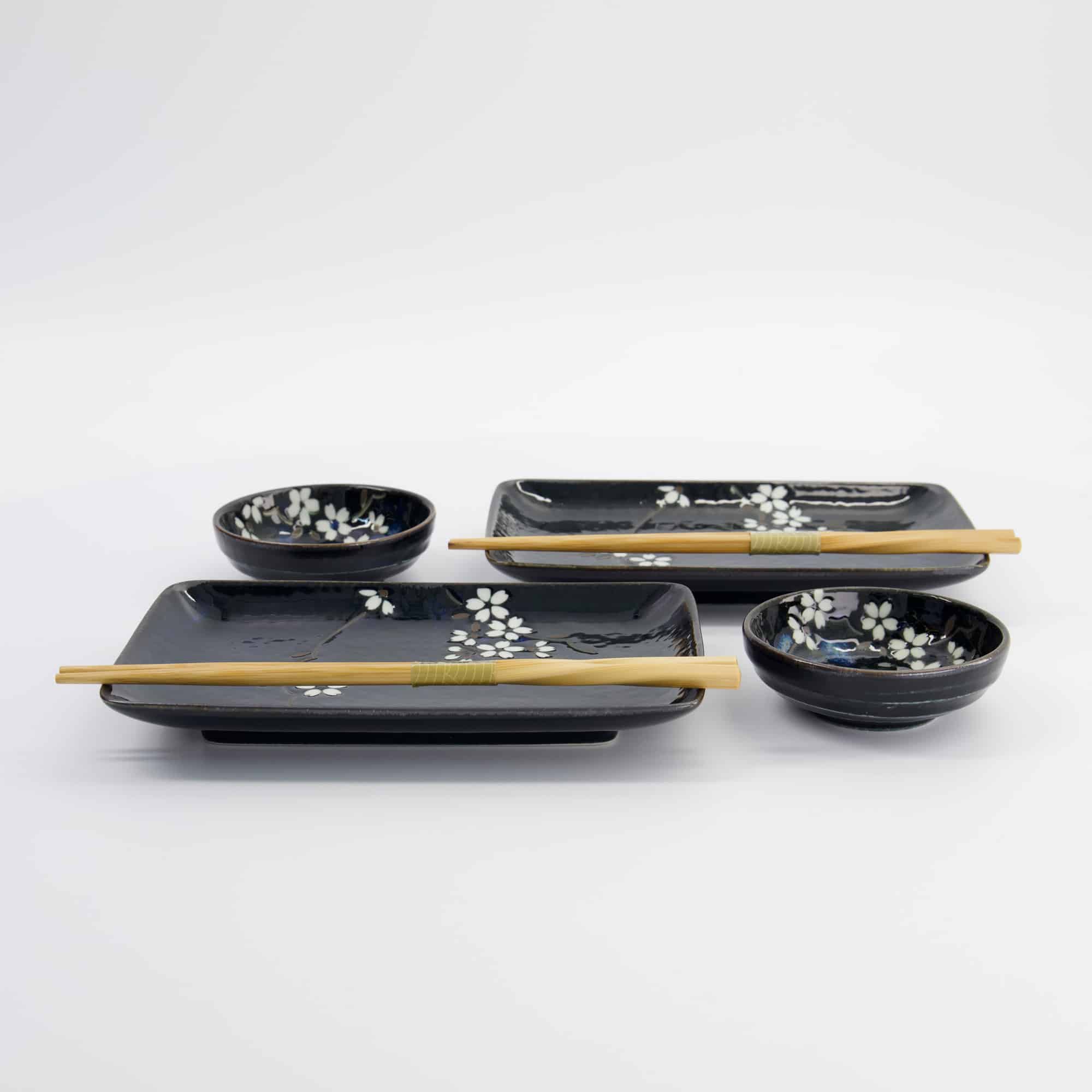 Tokyo Design Studio - Cobalt Blue Sakura - 6pcs Sushi Gift Set - 20.5x13.2x2.5cm & 9.5x3cm - Image 2
