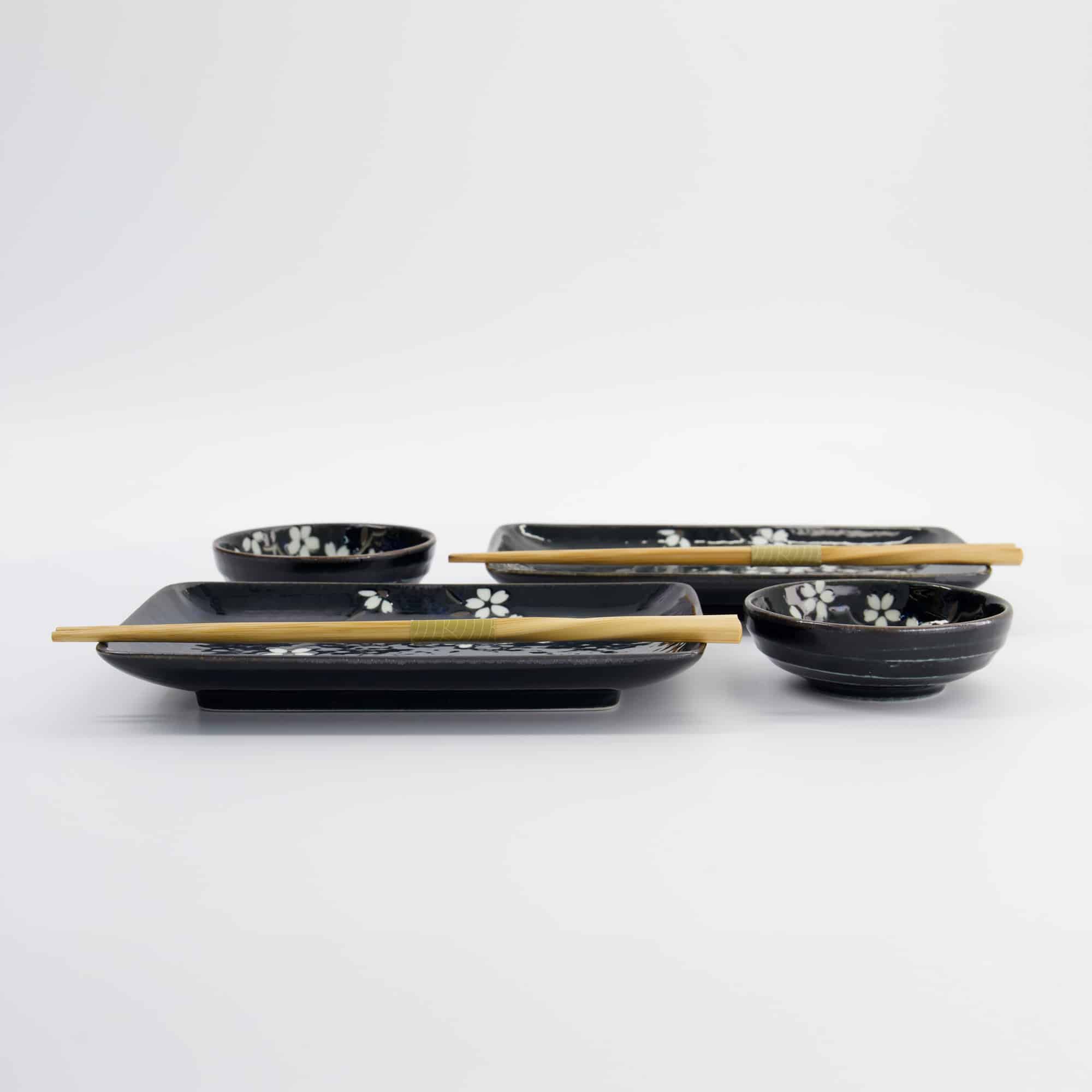 Tokyo Design Studio - Cobalt Blue Sakura - 6pcs Sushi Gift Set - 20.5x13.2x2.5cm & 9.5x3cm - Image 4