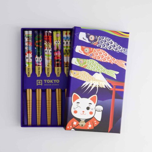 Tokyo Design Studio - Kinder Chopstick Giftset/5 - Lucky Cats & Koinobori