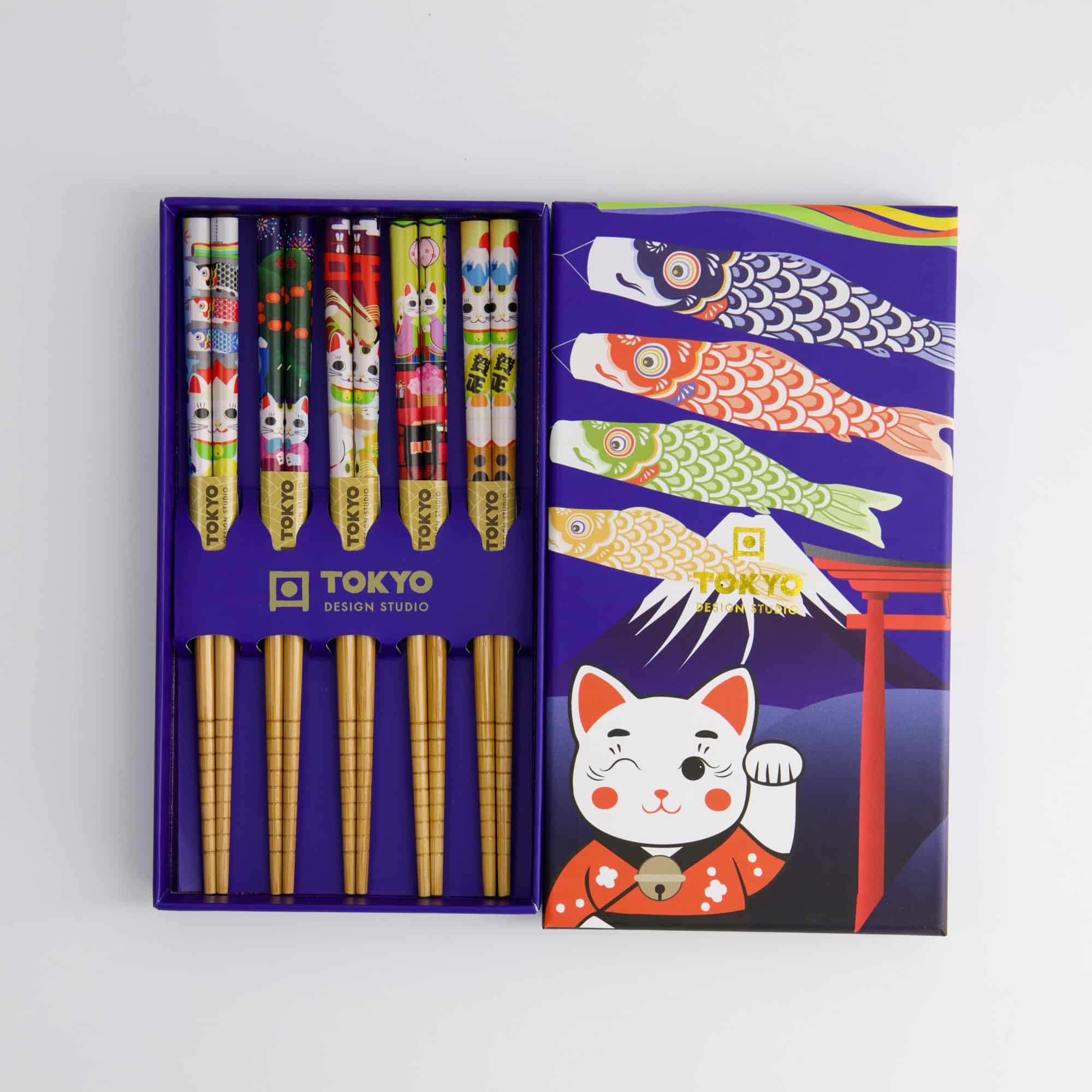 Tokyo Design Studio - Children Chopstick Giftset/5 - Lucky Cats & Koinobori - Image 2