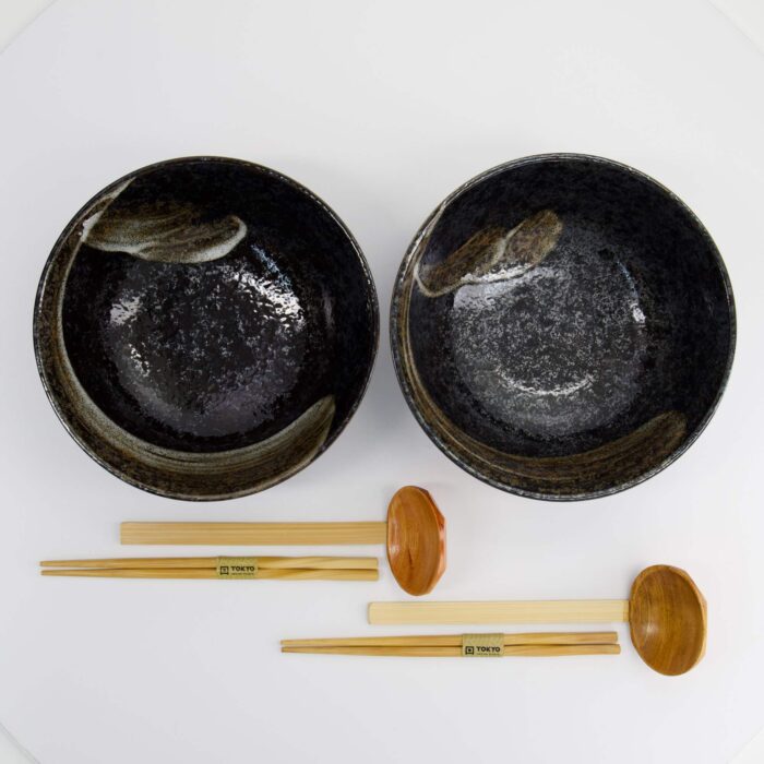 Tokyo Design Studio - Arahake - Ramen Bowl Giftset - 6pcs - 21.5x9cm - 1300ml - Black - Image 3