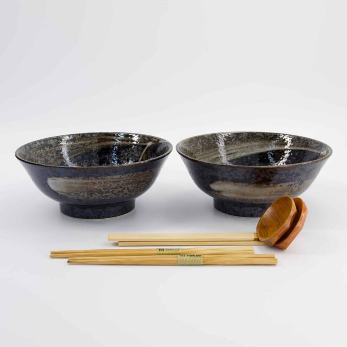 Tokyo Design Studio - Arahake - Ramen Bowl Giftset - 6pcs - 21.5x9cm - 1300ml - Black - Image 2