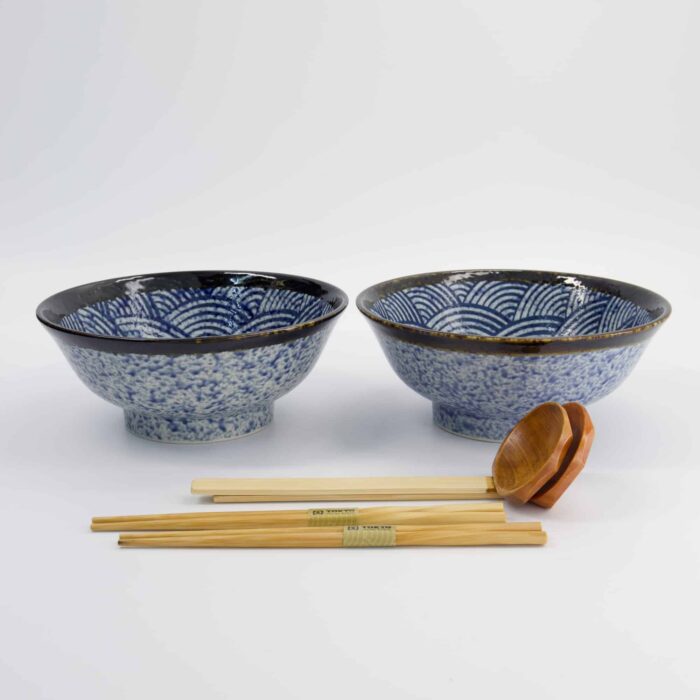 Tokyo Design Studio - Aisai Seigaiha - Ramen Bowl Gift Set - 6pcs - Blue - 21.5x9cm - 1300ml - Image 3