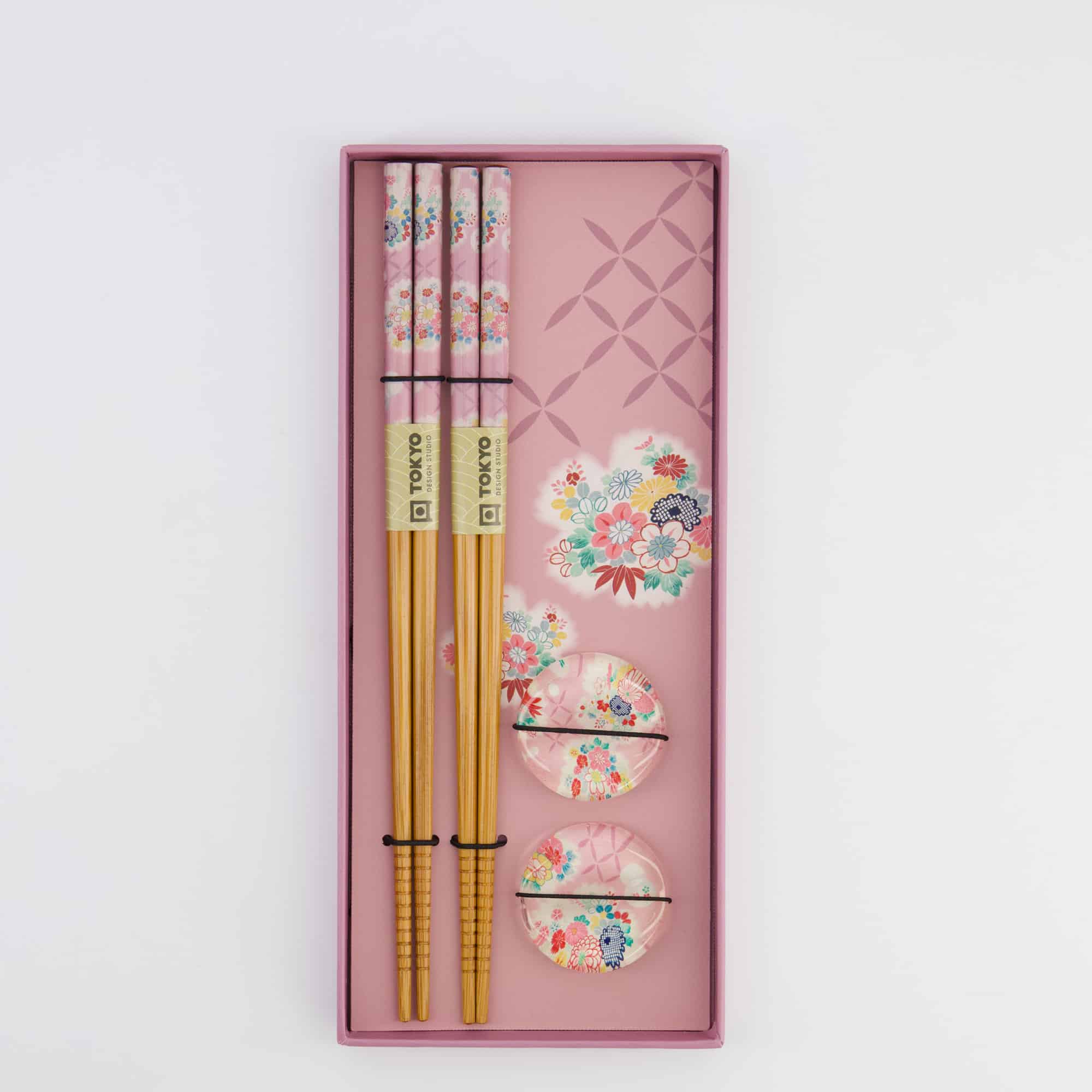 Tokyo Design Studio - Chopstick Giftset - Pink Flower - 4-Piece Set - Image 2