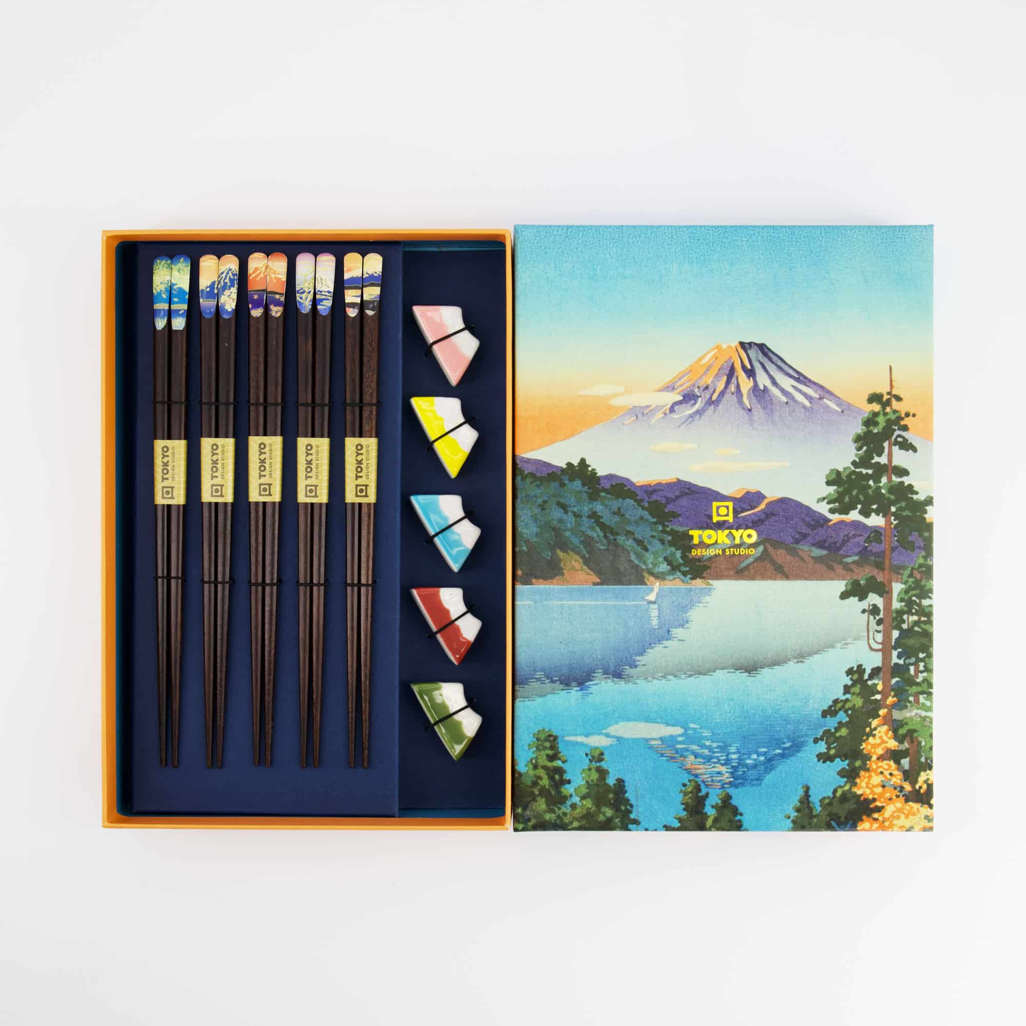 Tokyo Design Studio - Fuji Mountain - Chopstick Giftset with rests - Blue - 5-piece - Image 3