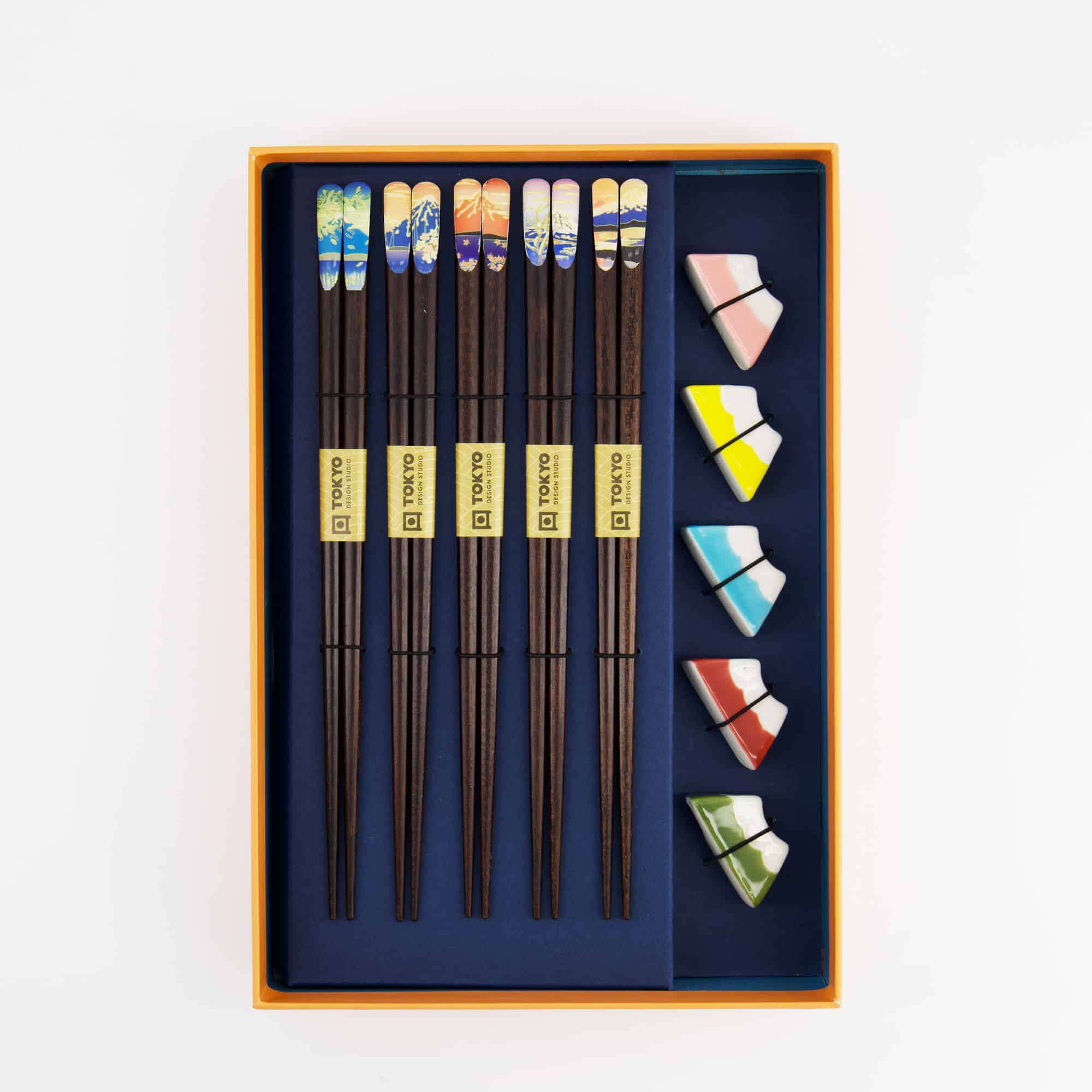 Tokyo Design Studio - Fuji Mountain - Chopstick Giftset with rests - Blue - 5-piece - Image 2