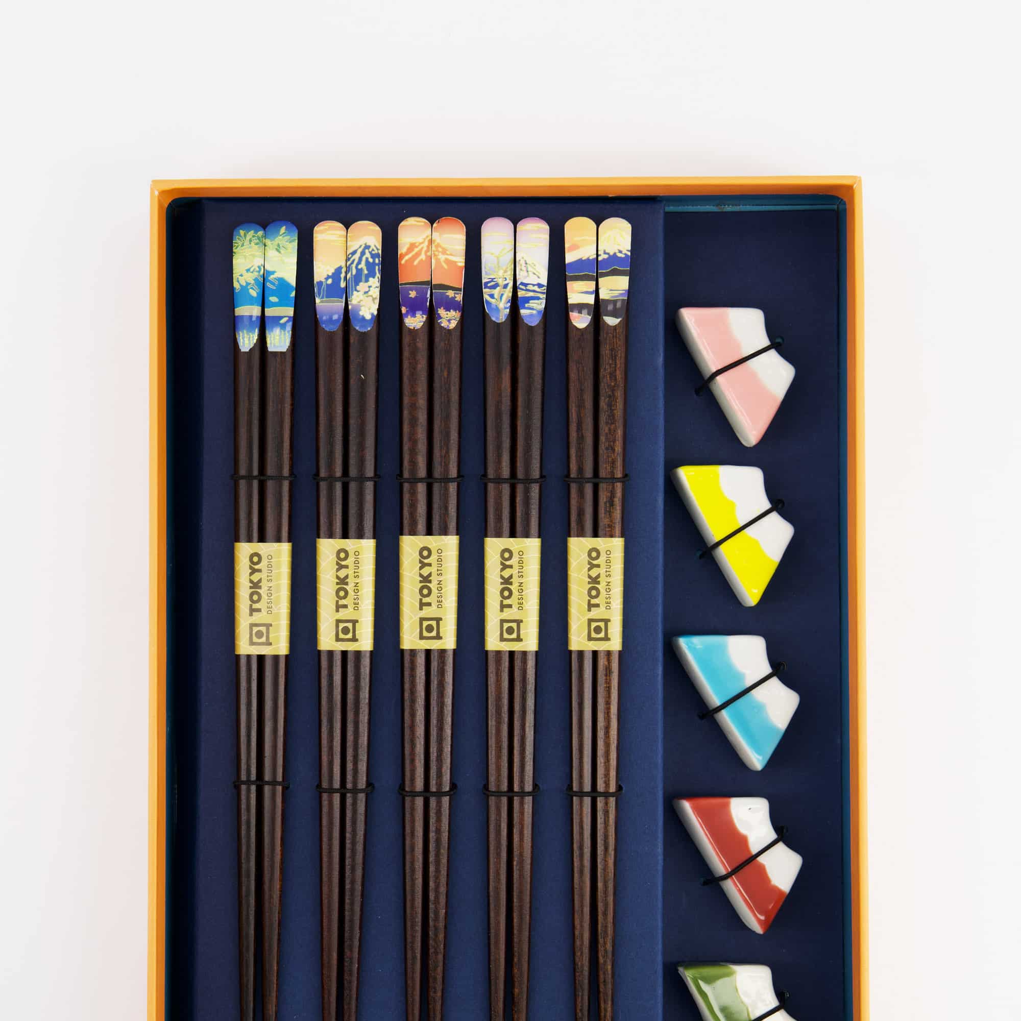 Tokyo Design Studio - Fuji Mountain - Chopstick Giftset with rests - Blue - 5-piece - Image 4