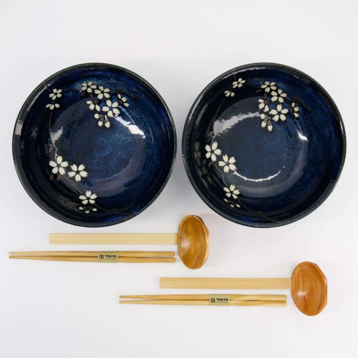 Tokyo Design Studio - Cobalt Blue Sakura - 6pcs Ramen Gift Set - 20.5x8cm - 1200ml - Image 2