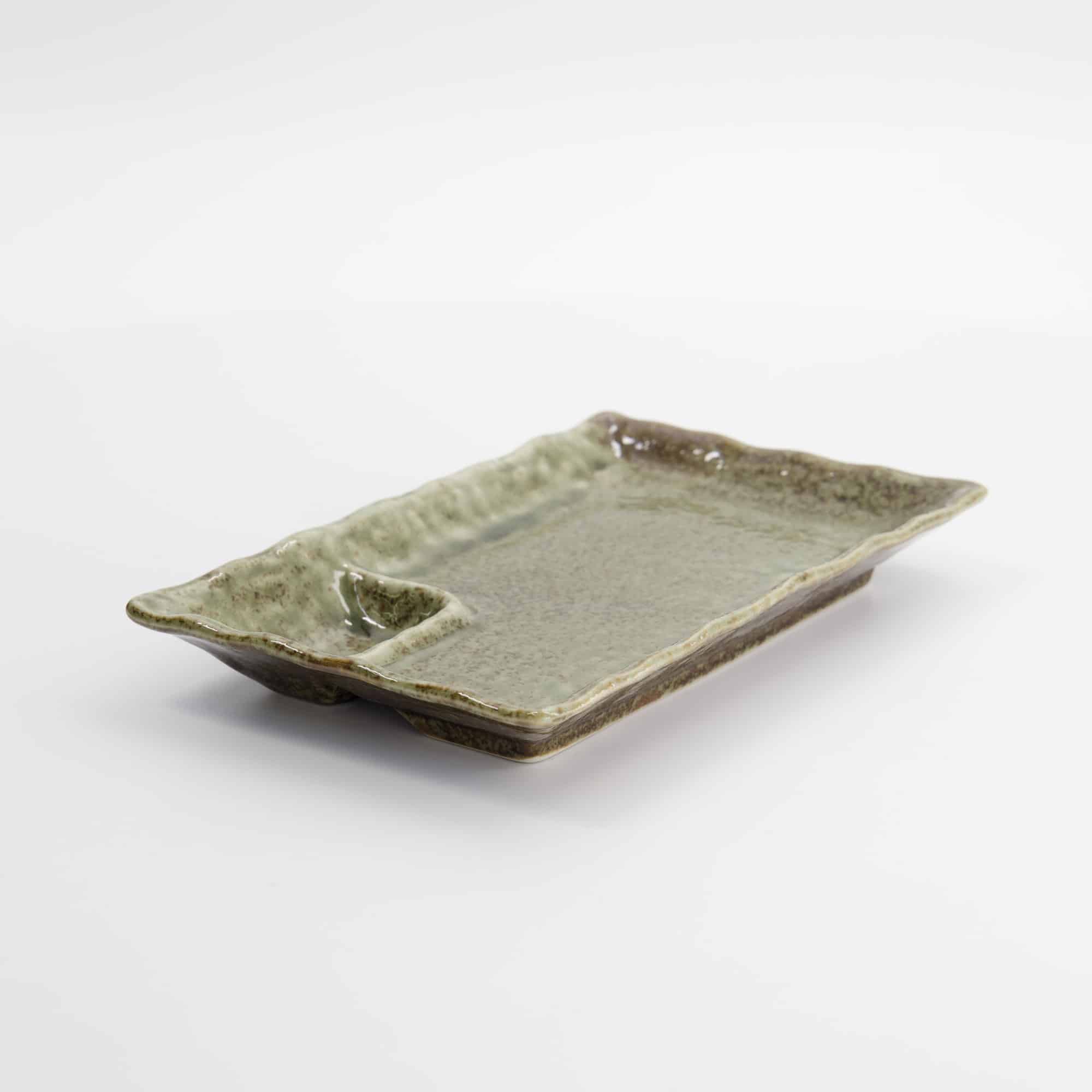 Tokyo Design Studio - Mino Craft Rectangular Divided Plate - 21.2x13x2.8cm - Yamasan Green - Image 5