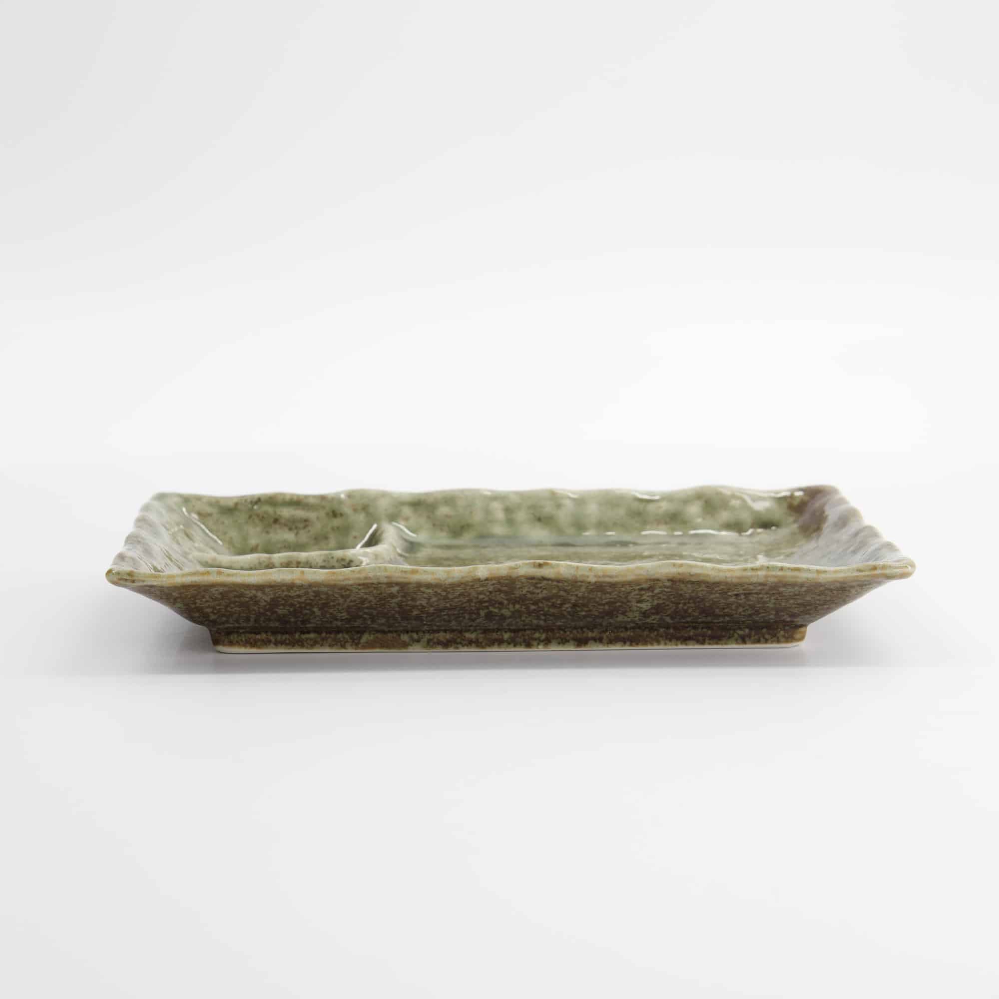 Tokyo Design Studio - Mino Craft Rectangular Divided Plate - 21.2x13x2.8cm - Yamasan Green - Image 3