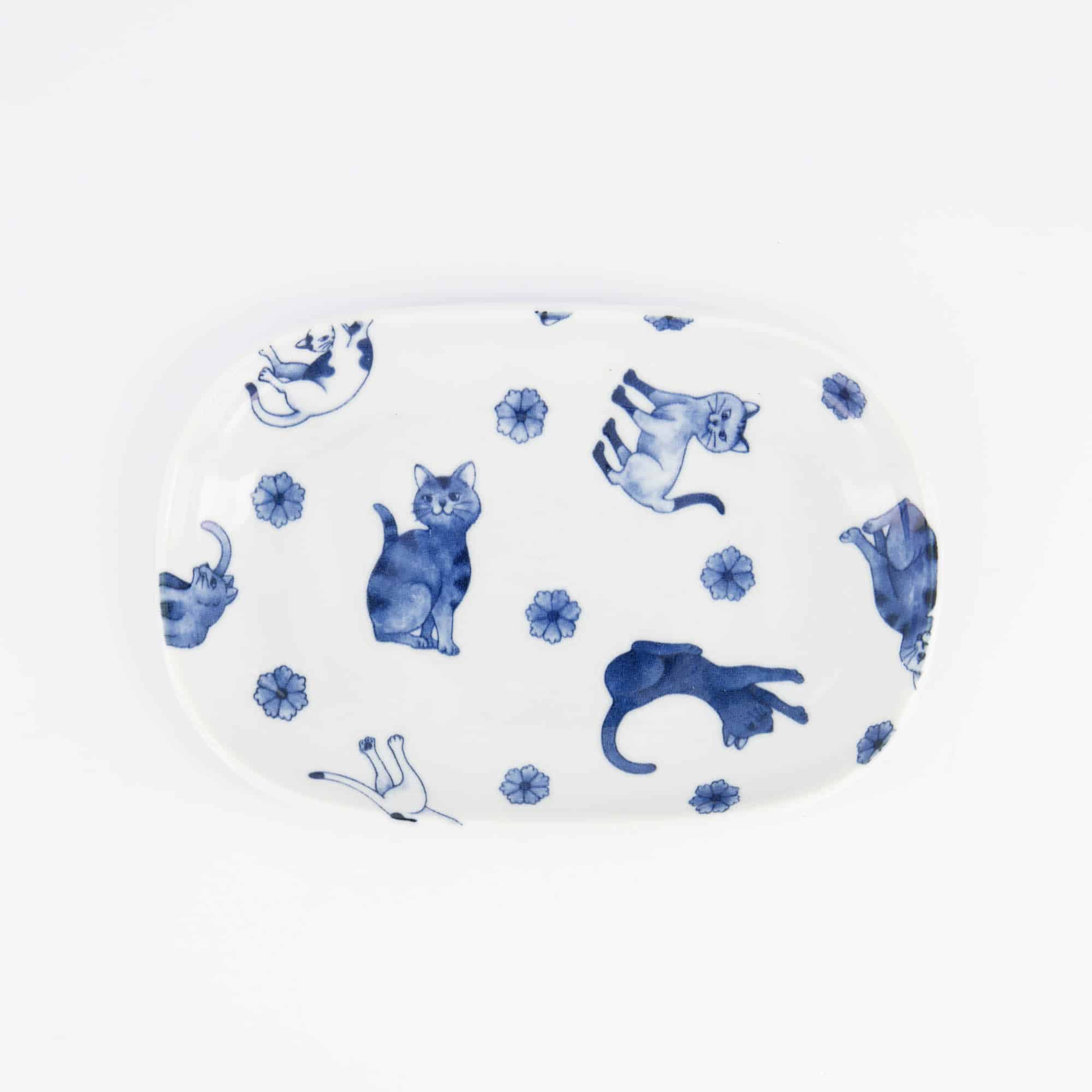 Tokyo Design Studio - Kawaii - Hananeko - Cat - Oval - Plate – 18.7 x 12.8 x 2.5 cm – Blue - Image 3